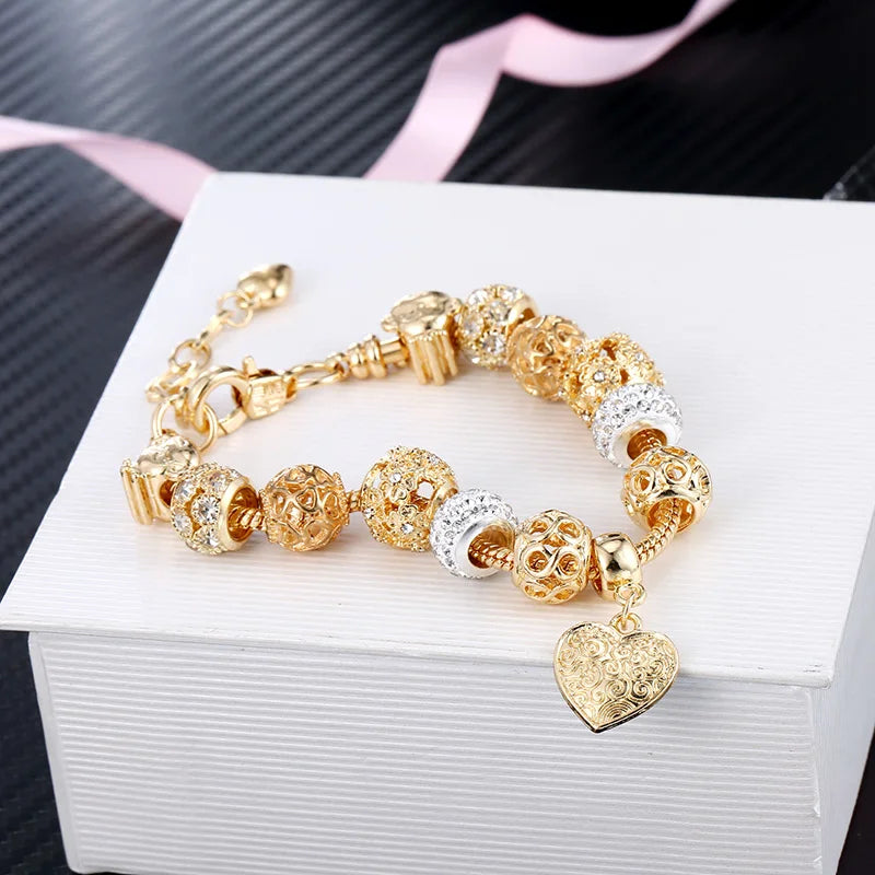 Gold colour heart love Crystal Bracelets & Bangles For Women