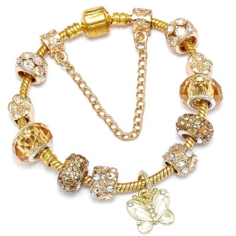 Luxury Crystal Bees Gold Color  Fine Charm Bracelet  for Girls and Women