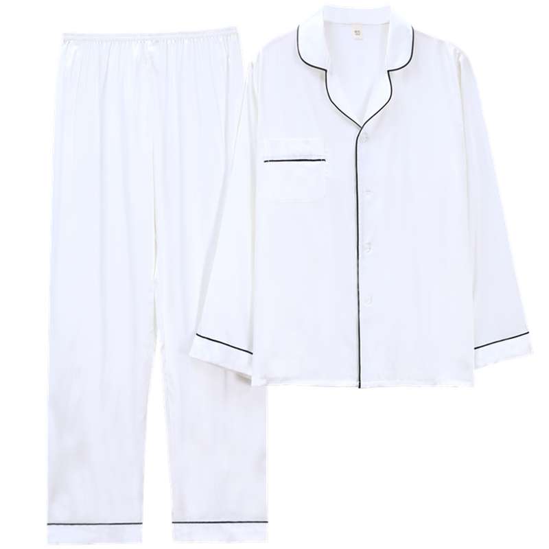 Solid Color Sleepwear Silk Satin Pajamas couple Set Long Button-Down Pyjamas Suit for Men and  Women