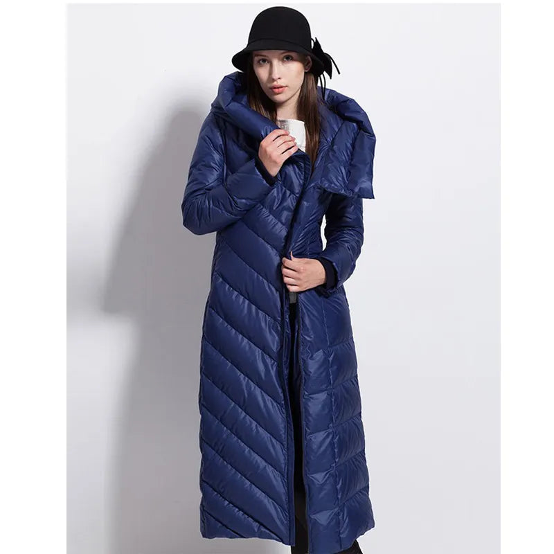 Winter down coat waterproof long  thick  puffer hat black  and dark blue  jackets for Women