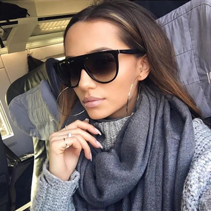 New Fashion Sunglasses Women's Vintage Oversized Square  Luxury Black Shades Sunglasses