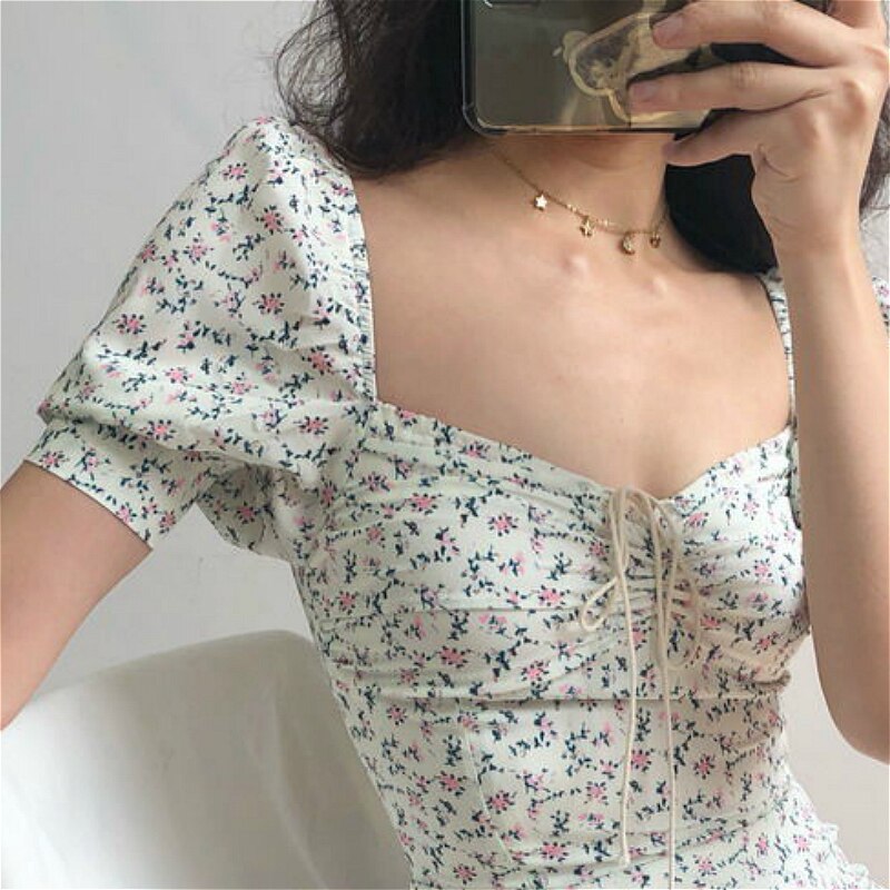 Women's Elegant Simple Sexy Chiffon Bodycon Puff Sleeve High Waist Trendy Summer Holiday Sundress