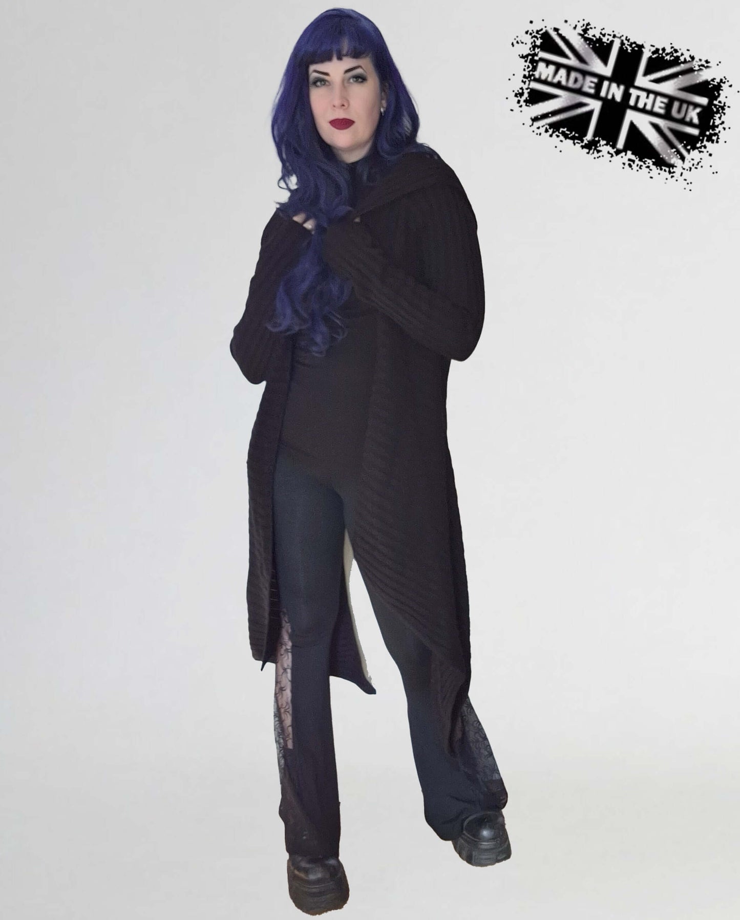 Necessary Evil Ribbed Sabrina Draped Cardigan with Hood
