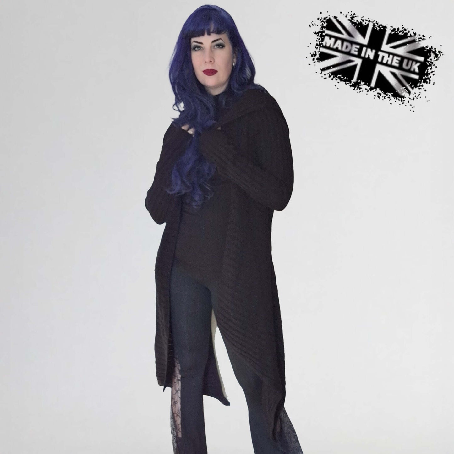 Necessary Evil Ribbed Sabrina Draped Cardigan with Hood