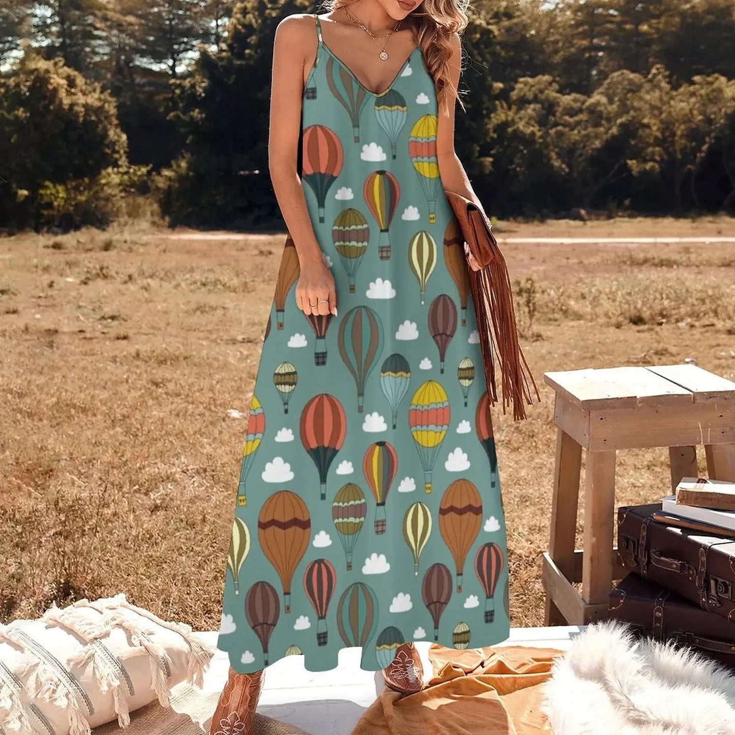 Vintage Hot Air Balloons Sleeveless Dress