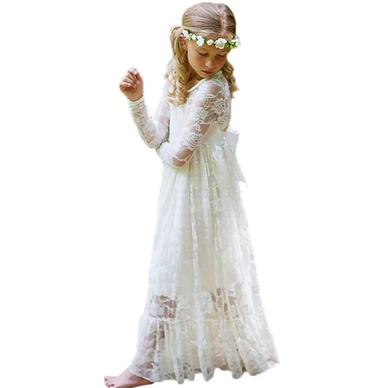 Princes Girls Lace Dresses Flower Girl Wedding Party Clothes