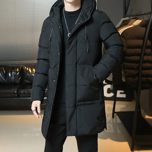 Plus Size Winter Jacket  Mid-length Thickened Warm Hooded Padded Solid Puffer Jackets for men