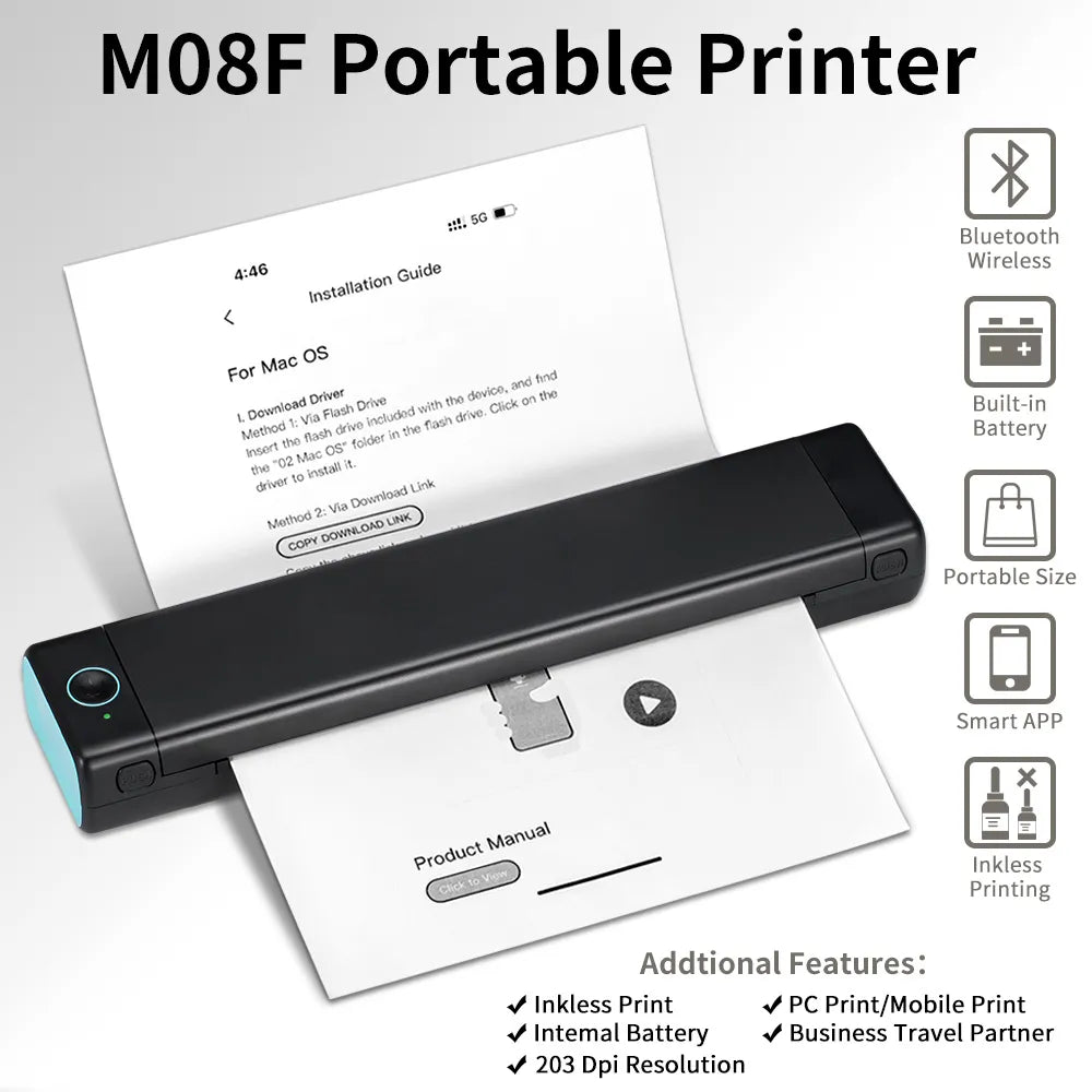 Portable Thermal Wireless Mobile Travel Printers  for office or on the go