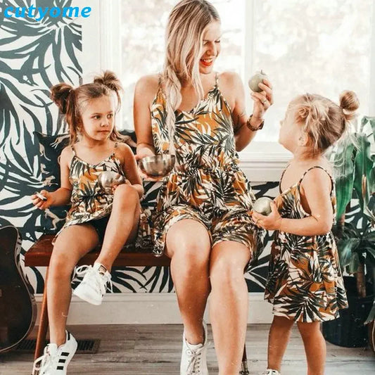 Mother-Daughter Family Matching Outfits Sleeveless Floral Loose  Summer Dress