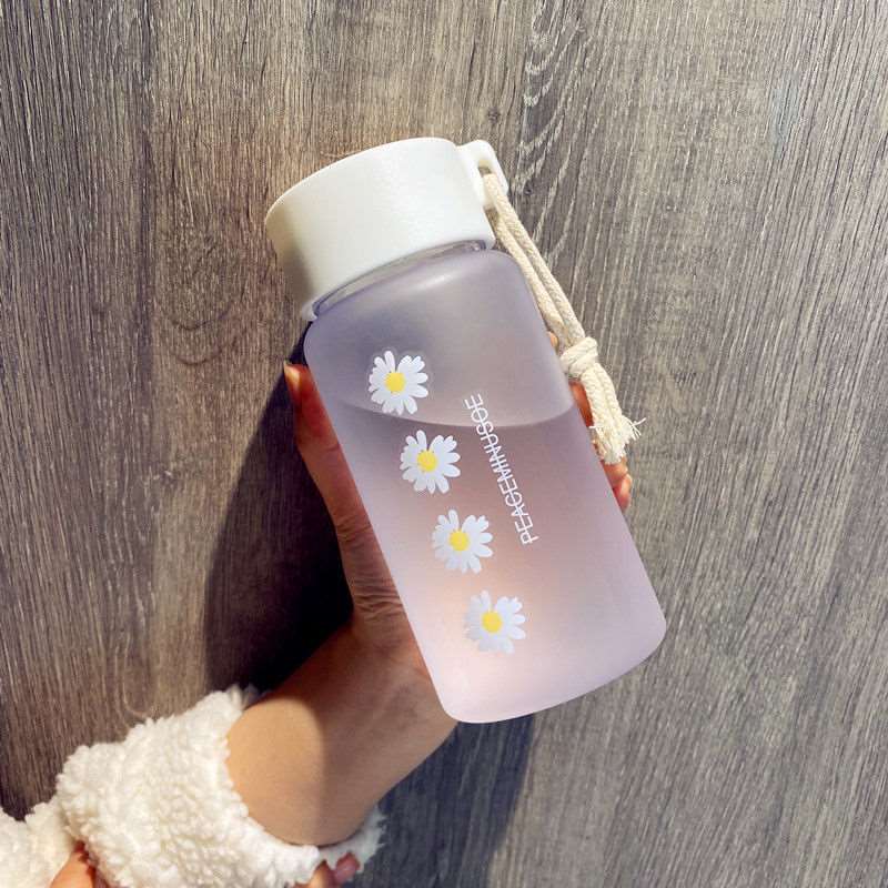 500ml Small Daisy Transparent Plastic Water Bottles BPA Free Creative Frosted Water Bottle With Portable Rope