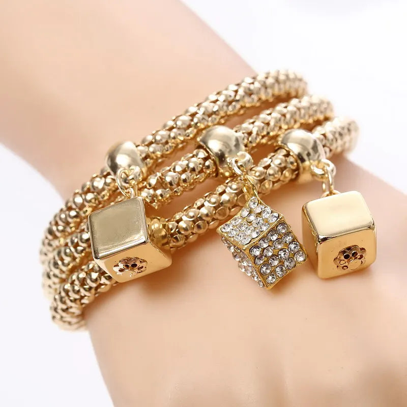 PCs Set Crystal Love Heart Charms Bracelets for Women