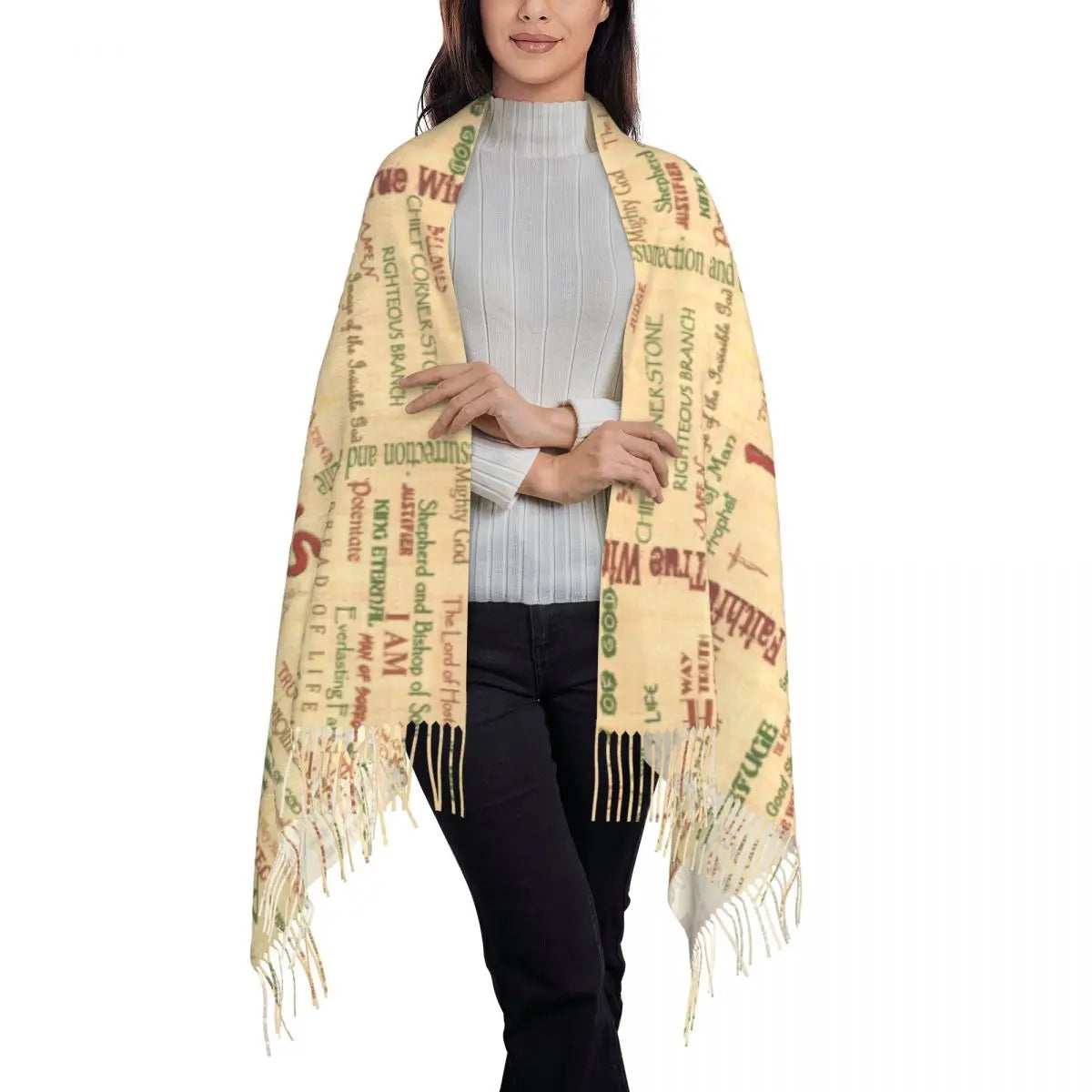 Jesus Biblical References Tassel Scarf Women Soft Religious Christian Divine Mercy Shawls Wraps Ladies Winter Fall Scarves