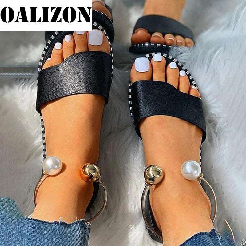 2022 New Summer Women Beaded Pearly Sandals Slippers Shoes for Ladies