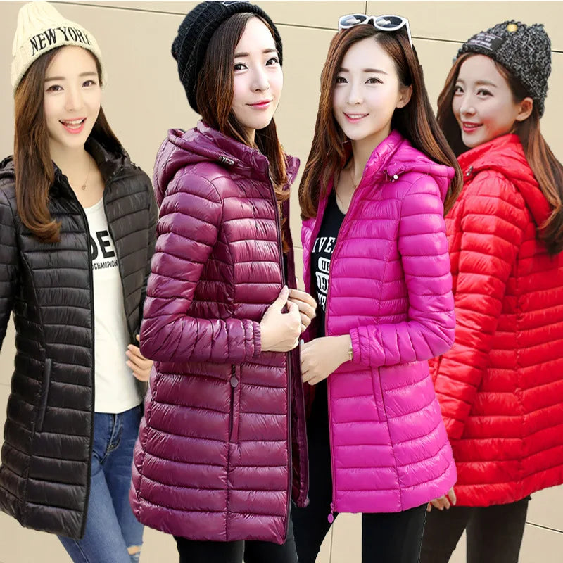 Autumn and Winter Women's Slim Fit Solid Color Hooded Down Cotton Coat for Women