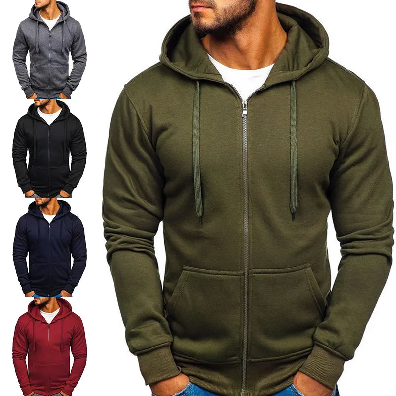 Fashion Winter Hoodie Coat  Solid Color Jacket Basic Zip Sweatshirt Outwear Sweat  Warm Coats for men