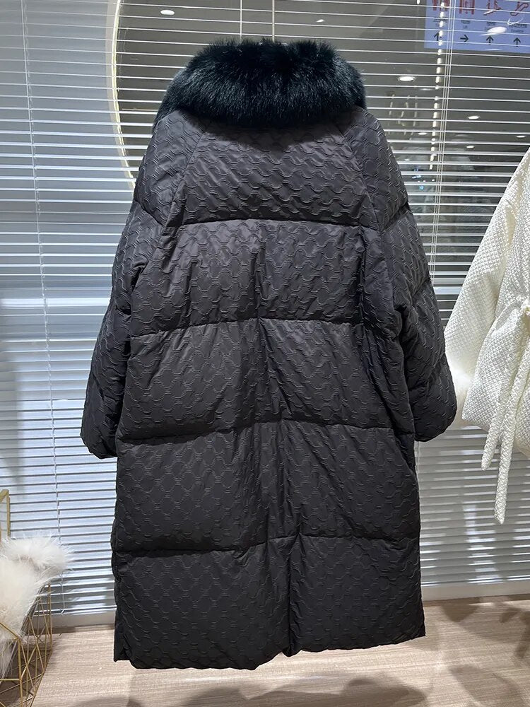 New Fashion 90% Goose Down  Winter Jacket Fur Collar Long Thick Warm Puffer Jacket Luxury Outwear for Women