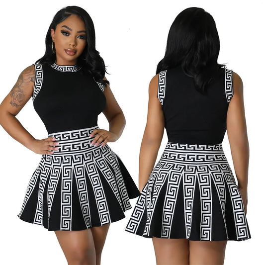 Ladies Trend Mini Dress Sleeveless Pleated Skirt  New in African dresses Women's Clothing