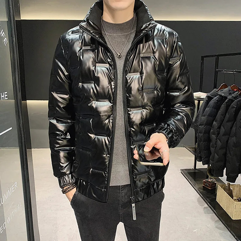 Bright-faced Cotton-padded Men's Winter Coat Light Down Cotton-padded  Waterproof Warm Stand-up Collar Jacket