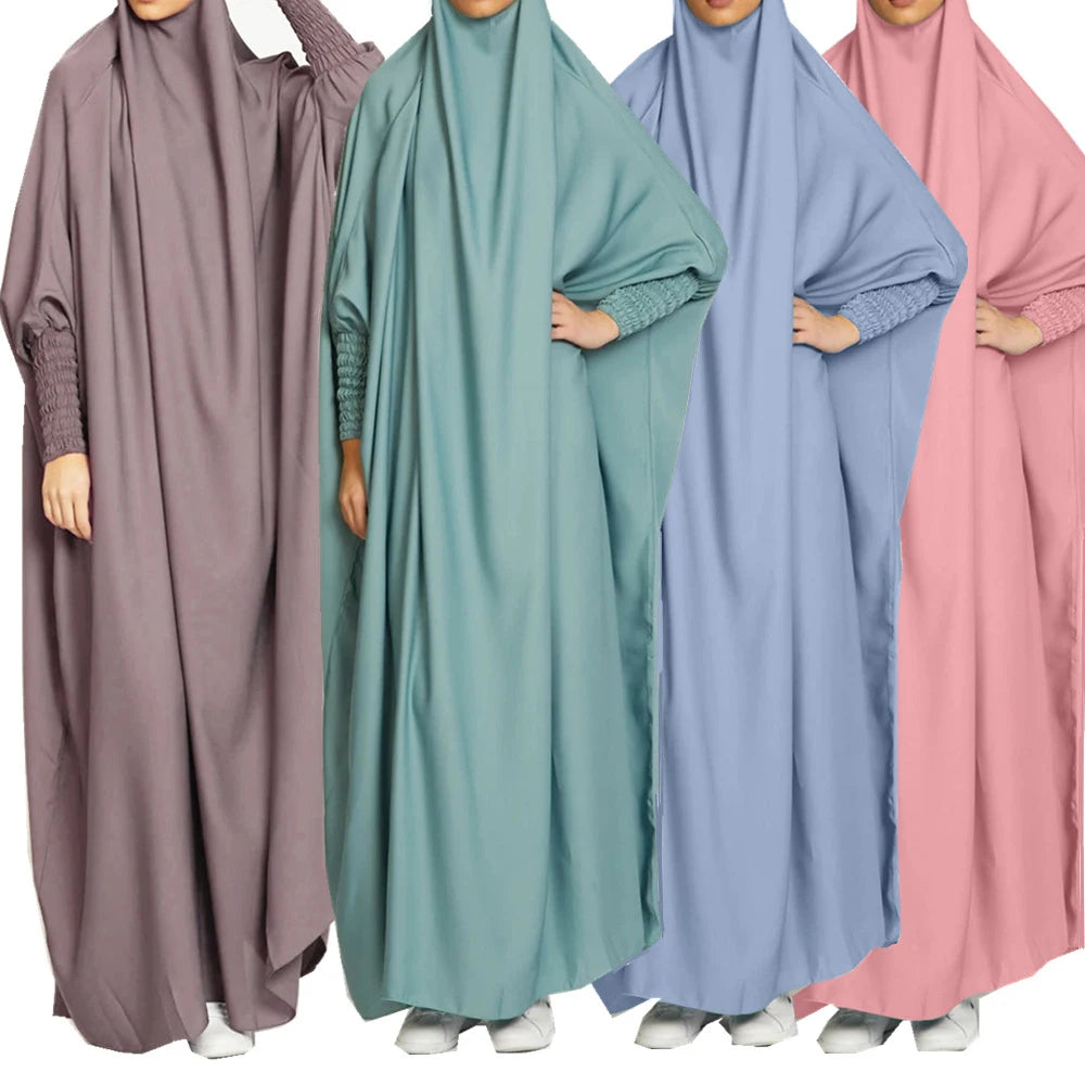 Hooded Abaya Muslim Women Prayer Garment Hijab Dress Overhead Jilbab Eid Ramadan Gown