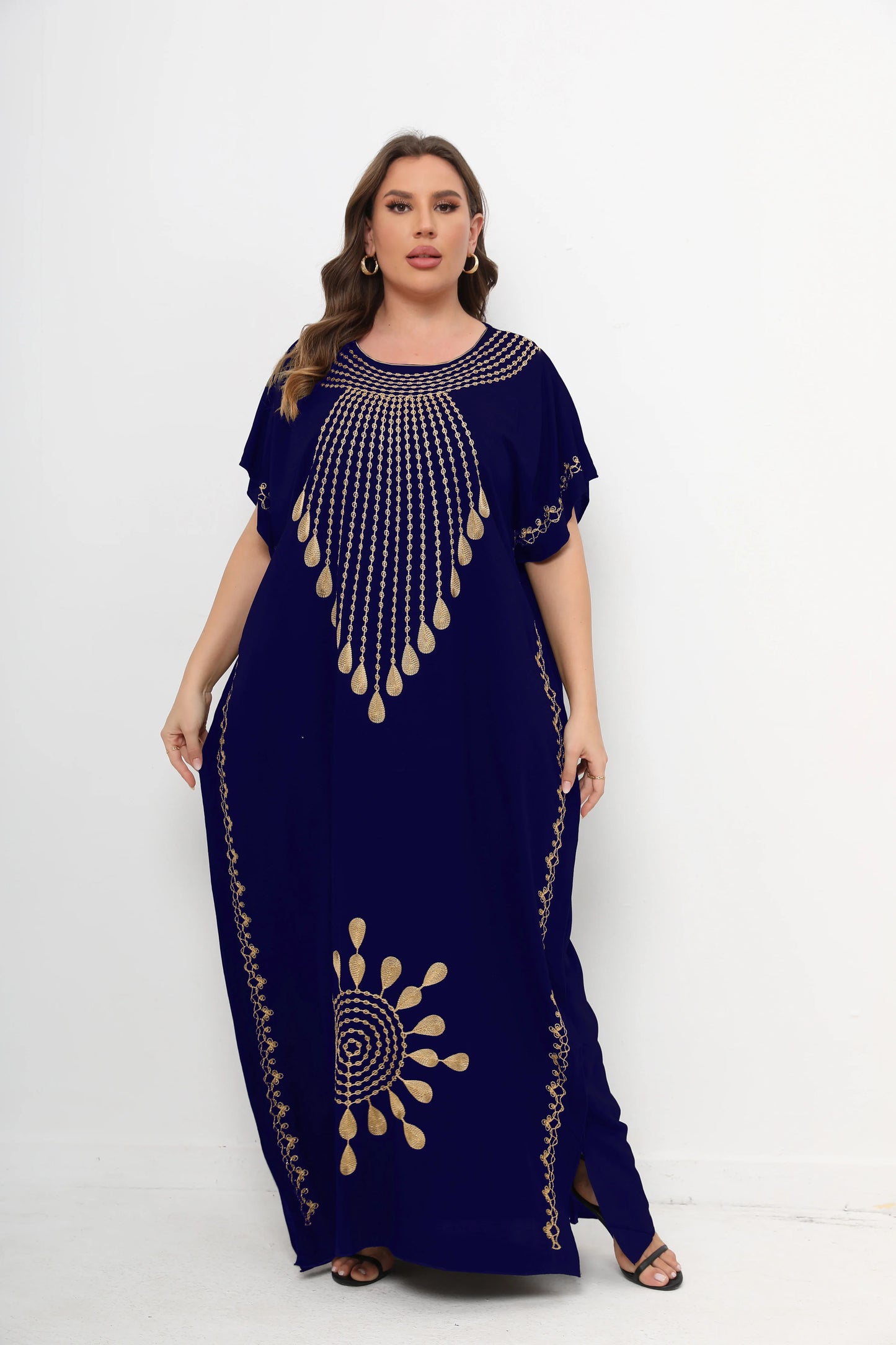 Muslim Abayas For Women Dashiki 100% Cotton Short Sleeve Maxi Loose  Elegant Dresses