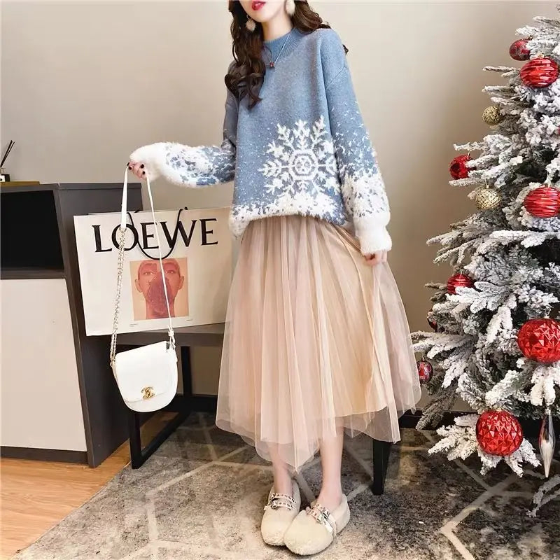 Women's Christmas-Themed Long Sweater – Winter Collection