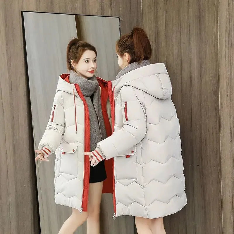 Women’s Hooded Long Parka – Thick Cotton Overcoat for Casual Warmth