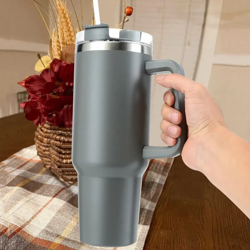 Stainless Steel Thermal Double Insulated Mug with Insulated Tumbler Lids  & Straw & Reusable