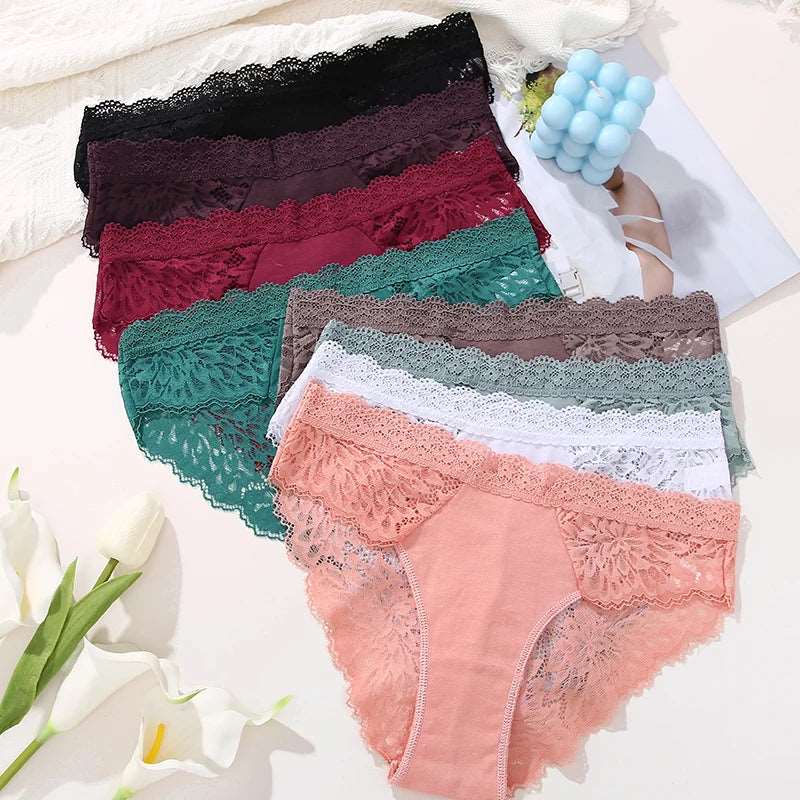 3 Pieces Women's Back Lace Panties Patchwork Cotton Lingerie Comfortable Underwear