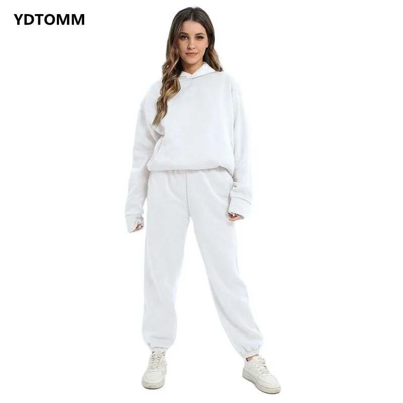 Spring Two Piece Sets Women Tracksuit Oversized  Pantsuits Sweatshirt Solid Sport Hoodie Sportswear