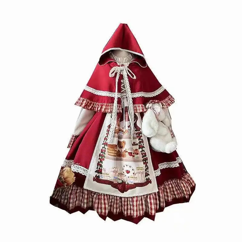 Kawaii Christmas Lolita Dress: Red Ruffle Long Sleeve