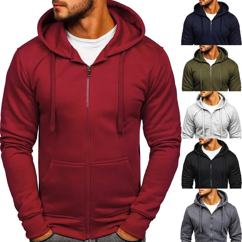 Fashion Winter Hoodie Coat  Solid Color Jacket Basic Zip Sweatshirt Outwear Sweat  Warm Coats for men