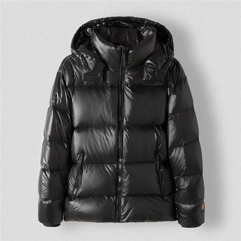 Shiny Black Gold Down Men Brand Winter Thick Down Jacket Fashion Warm Hooded Puffer Style Jackets