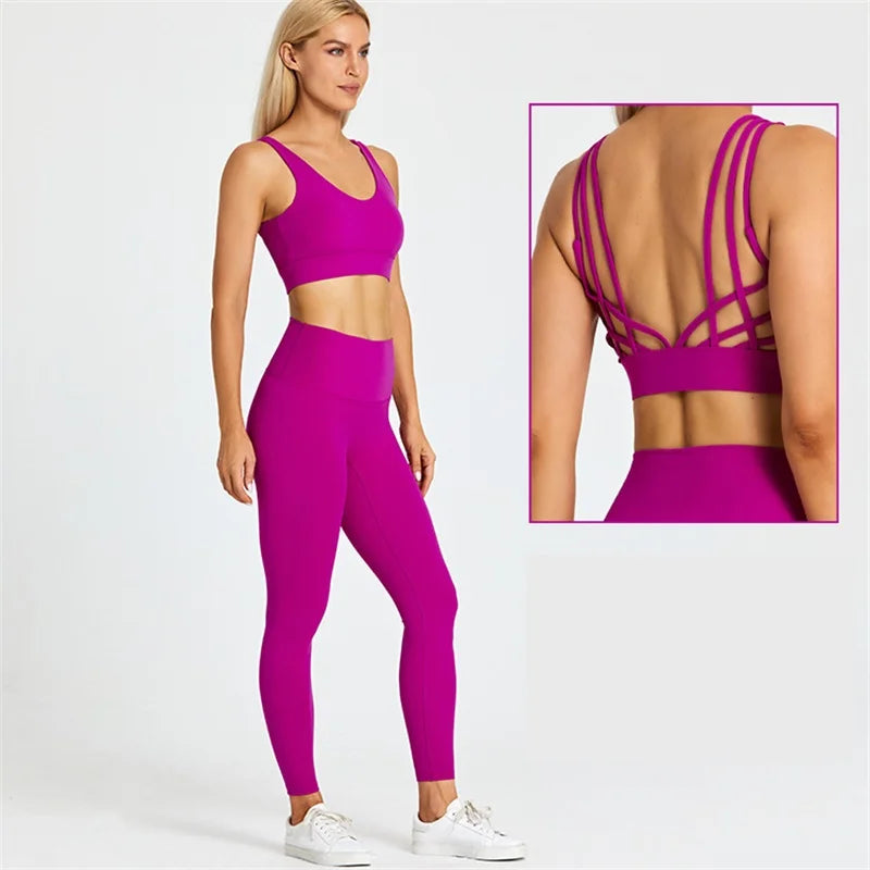 Tight Leggings Sports Fitness Cross Gym Bra Top 2pcs Sport Suit For Women