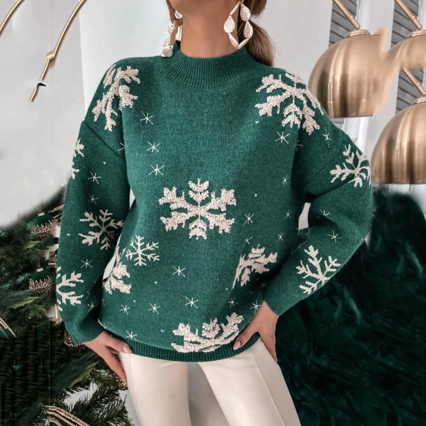 Women's Snowflake Knit Christmas Sweater