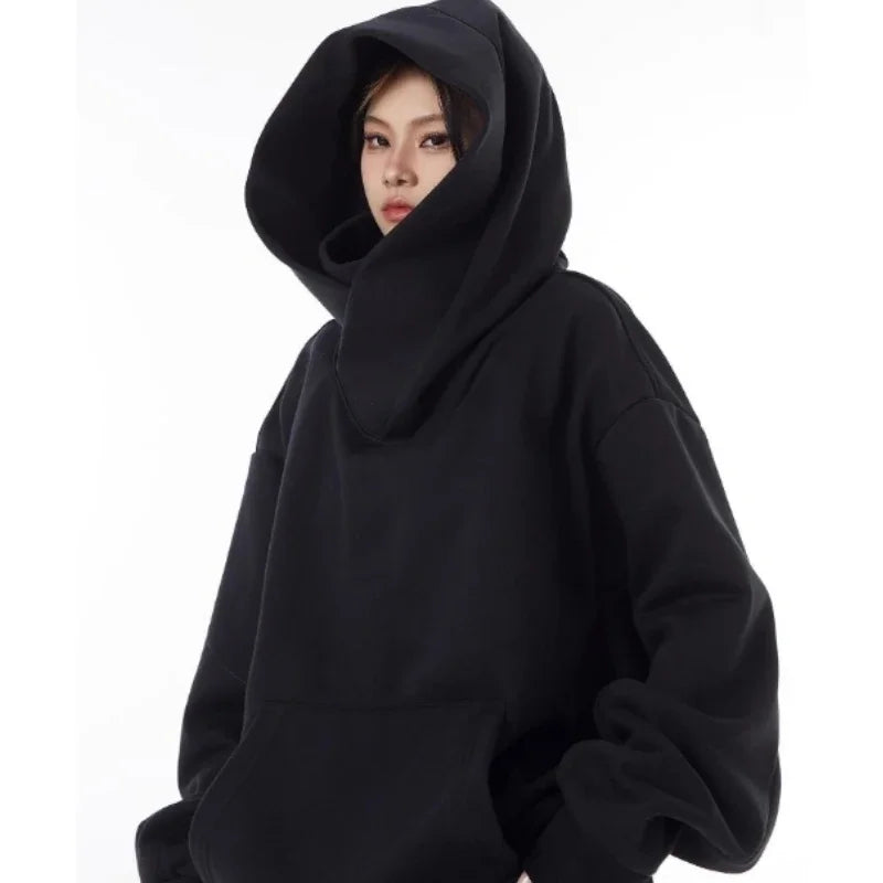 High Collar Hooded Sweatshirt American Style Coat Hiphop Streetwear Fleece Loose for men & women