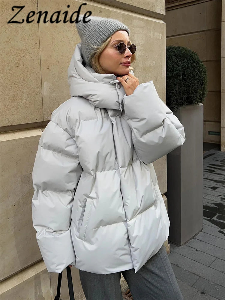 Hooded Thick Quilted Winter Jacket  Loose Parkas Coat Vintage  Warm Cotton Puffer Jackets for Women