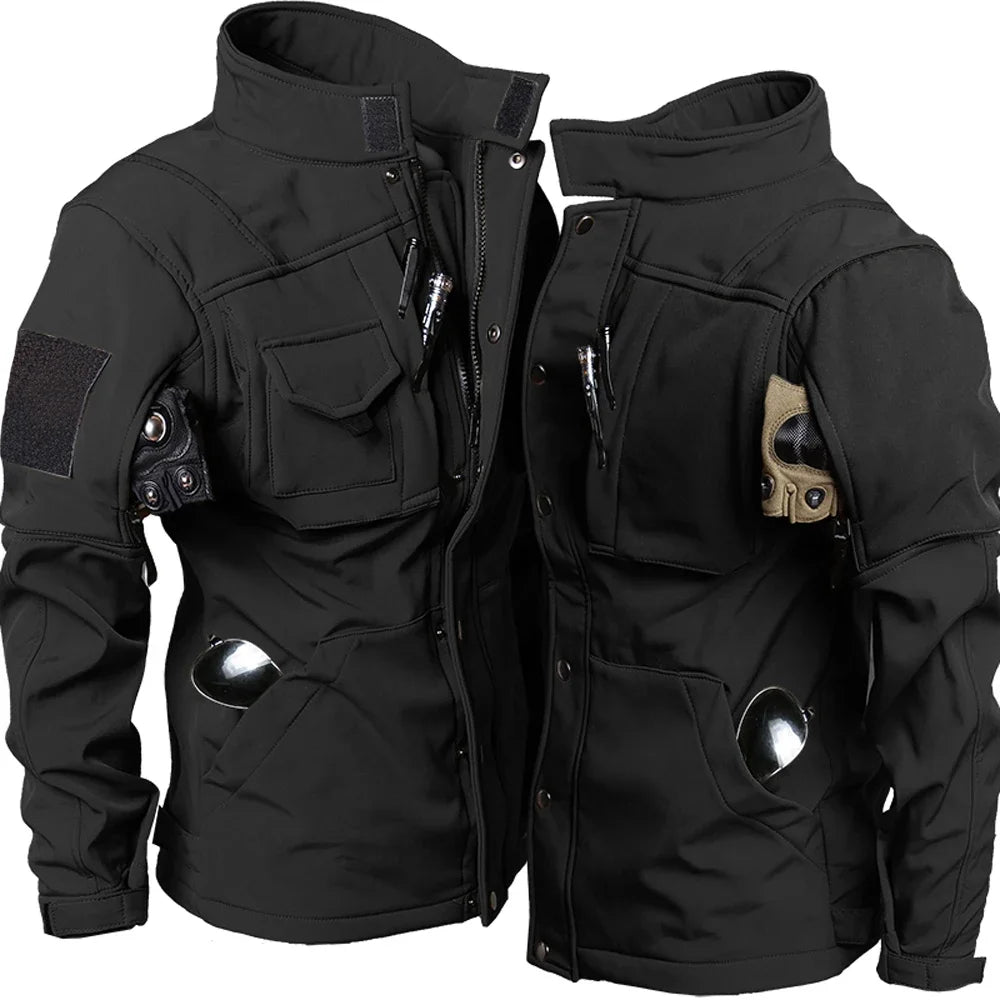 Men’s Windproof Waterproof Biker Suit – Tactical Jacket; Pants Set with Fleece Lining