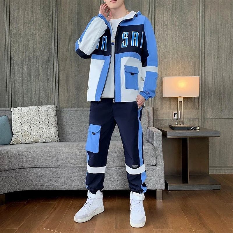 Men's Street Sportswear Two-piece Fashion Versatile Coat Hooded Jacket Hip-ho Pants