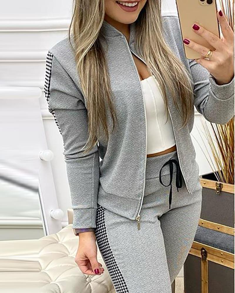 Women's Elegant Two-Pieces Tracksuit Sets Stylish Greek Fret Print Coat and Bottom