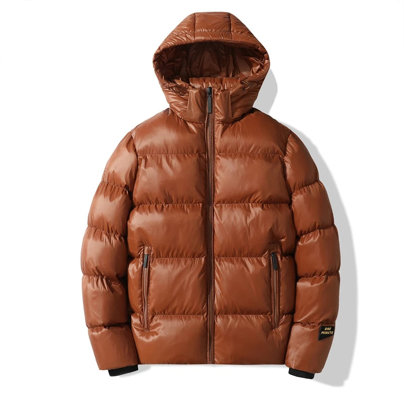 Men Parkas Puffer Jackets Bubble Padded Cotton Solid Color with Hoodie Warm Waterproof Jackets