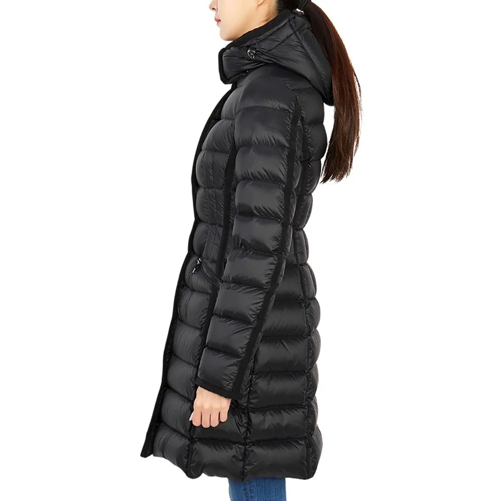 Down Jacket White Goose  Waist Slim Thickened Warm Mid-length Hooded Down Jacket for Women