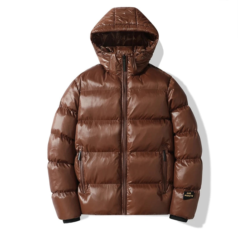 Men Parkas Puffer Jackets Bubble Padded Cotton Solid Color with Hoodie Warm Waterproof Jackets