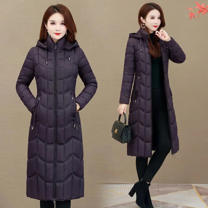 Winter Jacket Women X-long Thicken Down Coat with A Hood Straight Elegant Outerwear  Korean Fashion