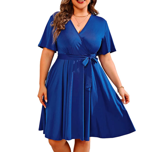 Solid Color Plus Size Short Sleeved Summer Women Dress