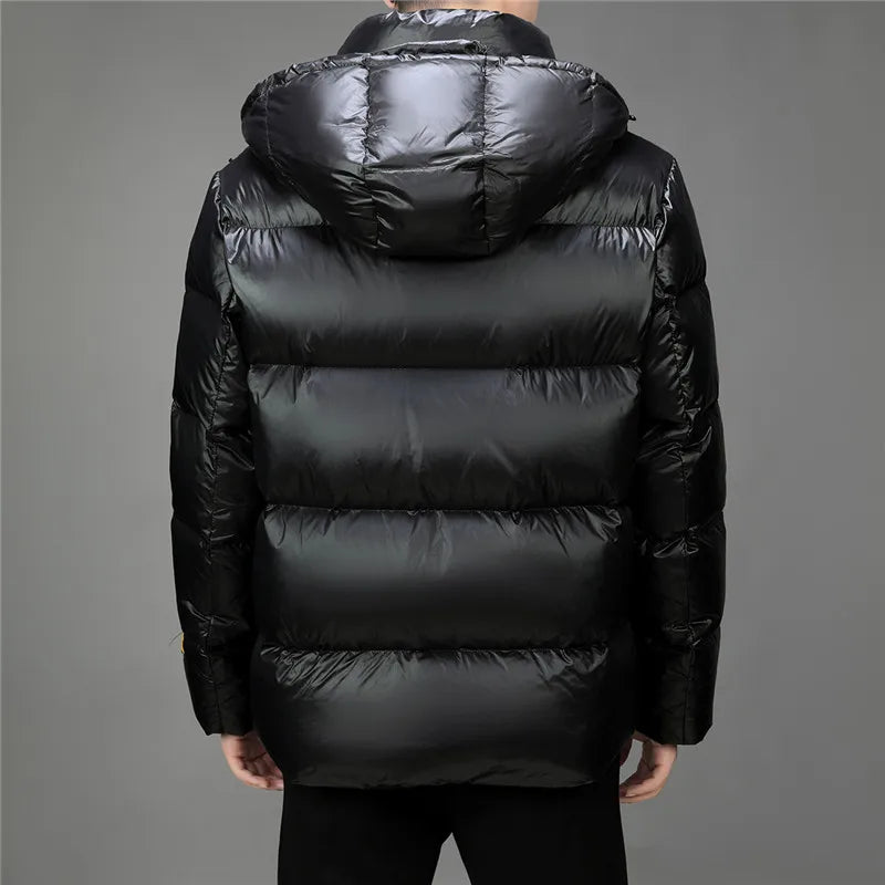 Shiny Black Gold Down Men Brand Winter Thick Down Jacket Fashion Warm Hooded Puffer Style Jackets