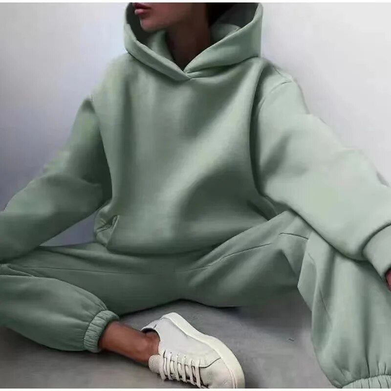 Two Piece Sets  Oversized Tracksuit  Sweatshirt Solid  Hoodie Sportswear for Women