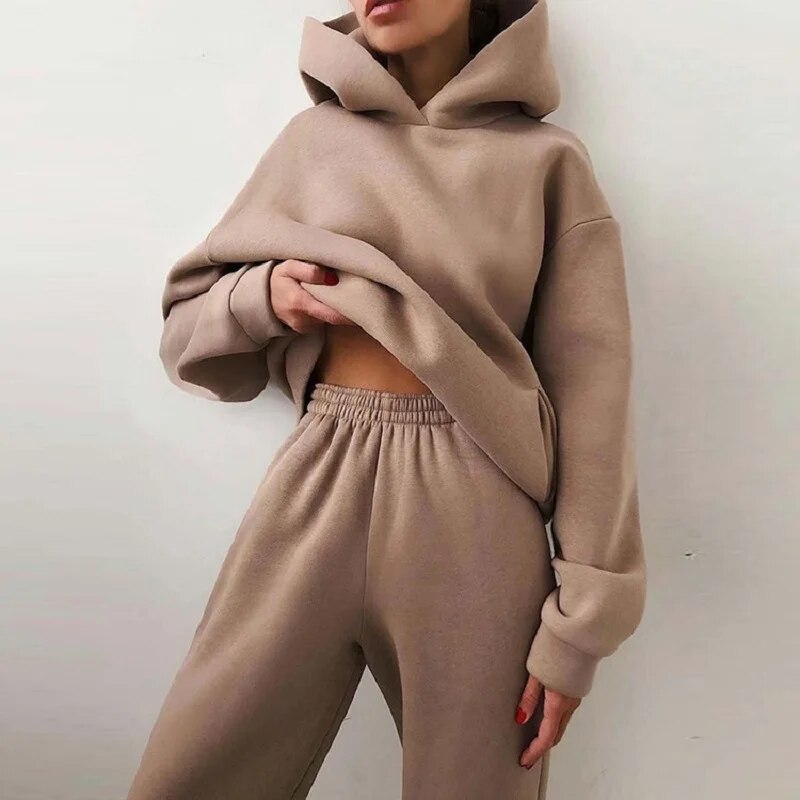 Spring Two Piece Sets Women Tracksuit Oversized  Pantsuits Sweatshirt Solid Sport Hoodie Sportswear