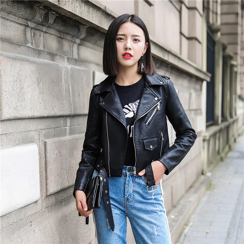 Leather Jacket Women Fashion Bright Colors Motorcycle Coat Short  Leather Biker Soft Jacket Woen