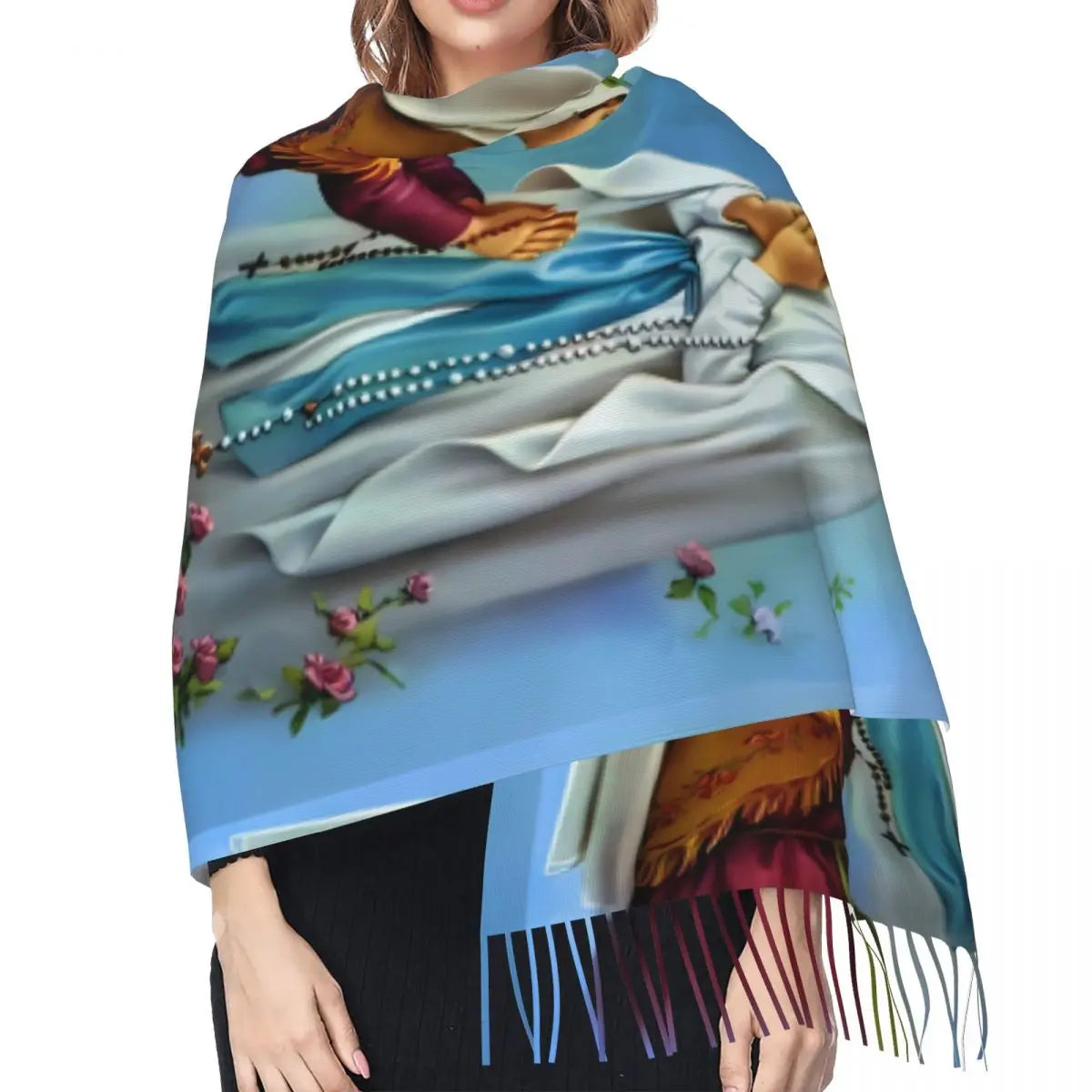 Virgin Mary Jesus Scarf Winter Long Soft Wrap Pashmina