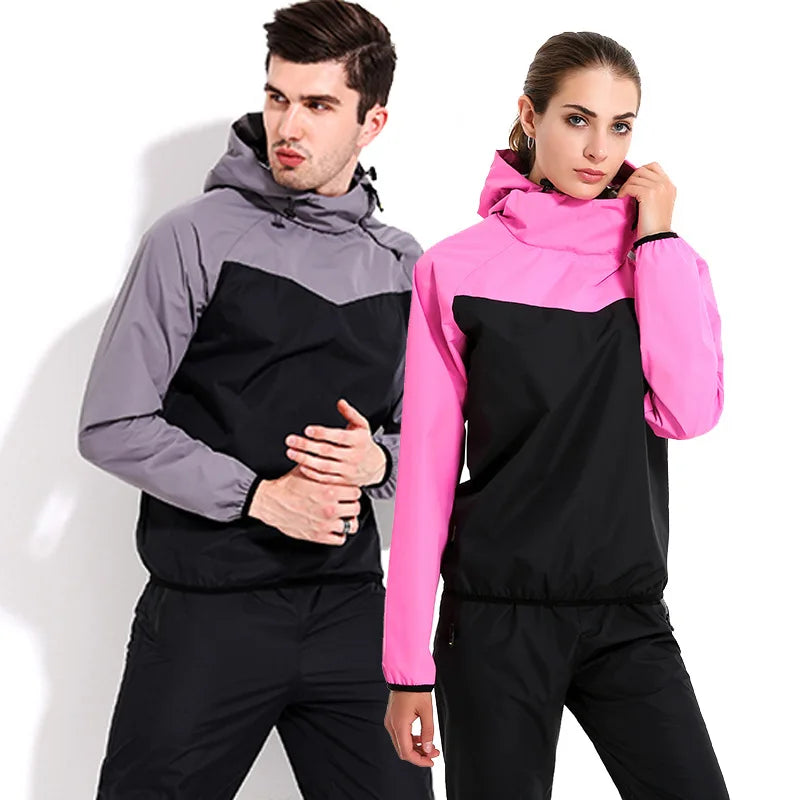 Summer Korean Sauna Suit Men Women's Gym Running Set Hoodies Sportswear